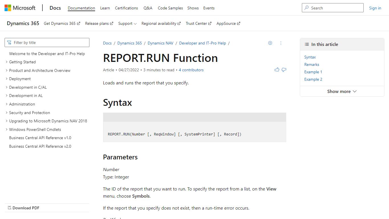 REPORT.RUN Function - Dynamics NAV | Microsoft Docs